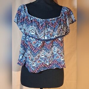 BONGO Floral Off-Shoulder Top - Blue and Red